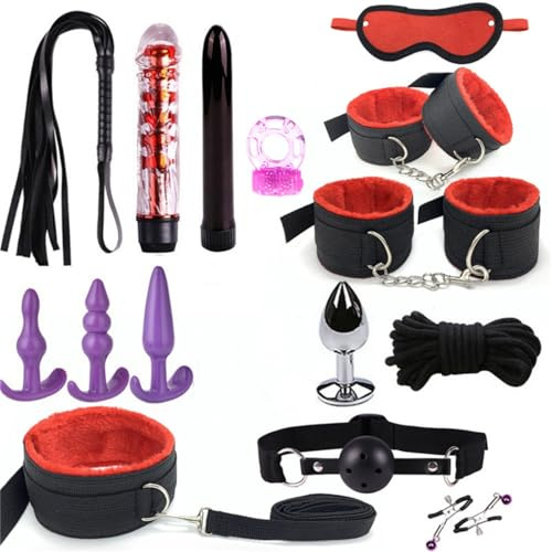 Adult Restraint Bed Restraints Sex Adults Bondaged Queen Sexy Straps with Handcuffs Bondage Restraints for Women Kit Neck to Wrist Adult Toy Kinky Play Set Yoga Sweater 14Pack (Red)