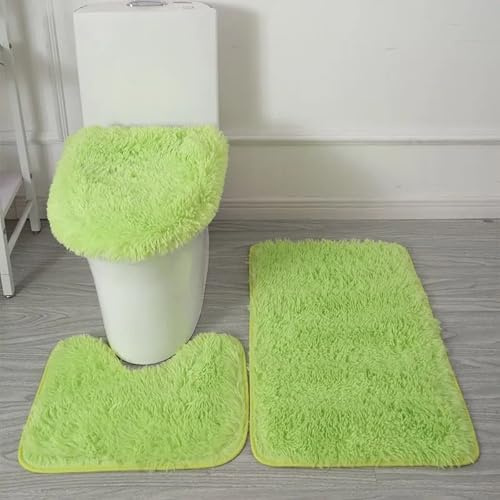 Genérico Juego de 3 Alfombrillas de Baño de Microfibra Suave – Antideslizante, Absorbente, Lavable a Máquina, Alfombra Contorno WC y Funda de Tapa de Inodoro (Verde Claro)