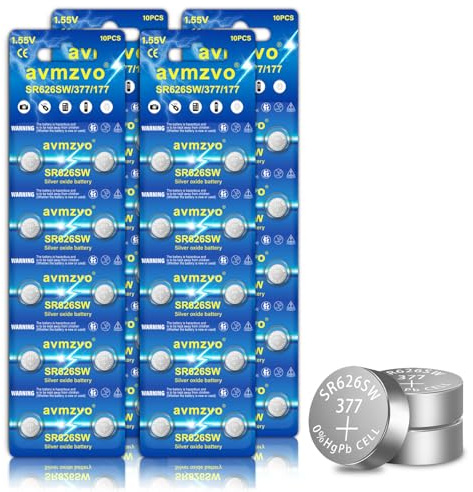 avmzvo SR626SW knappcellsbatterier, klockbatteri 377 AG4 1,5 V, 40 stycken