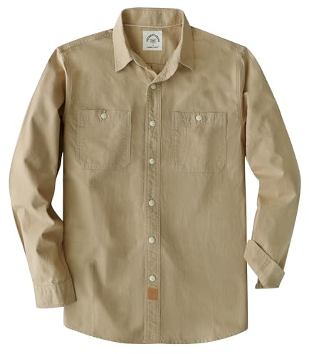 Dubinik® Chambray Skjorta Herr Bomull Herr Långärmad Knappskjorta, Khaki, 3XL
