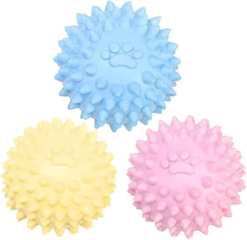 Lot de 3 jouets à mâcher colorés pour chiens agressifs, balle en caoutchouc TPR à picots sans couinement, jouet à mâcher longue durée pour les mâcheurs agressifs et lourds, jouets à mâcher pour chiens
