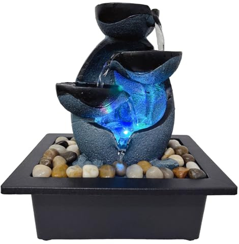 Indoor Tabletop Water Fountain, Resin Zen Meditation Waterfall Fountain with ON/Off Switch, Indoor Waterfall Feature with Color LED Light for Home Office Decor