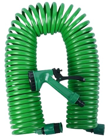 Manguera de jardín extensible de 15 metros, manguera de jardín de ABS, mangueras de pulverización de bobina, mangueras de agua expandibles con boquilla de pulverización, 5 modos de riego, retráctiles