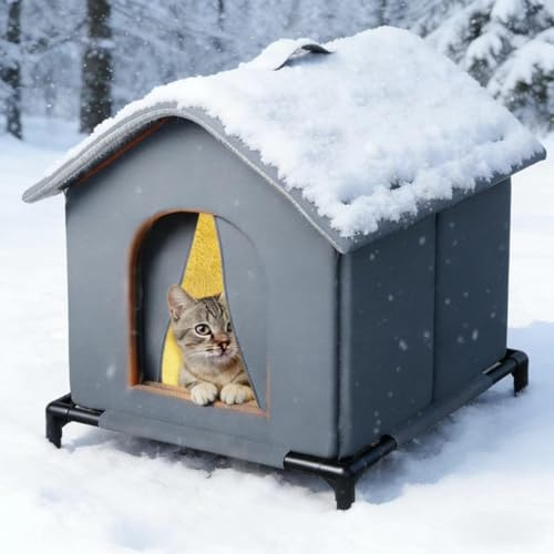 Insulated Outdoor Cat House for Winter - Weatherproof Waterproof Shelter for Stray & Feral Cats, Cozy Fleece-Lined Kennel with Sponge Layer & Raised Floor (Small size, 33 * 33cm)