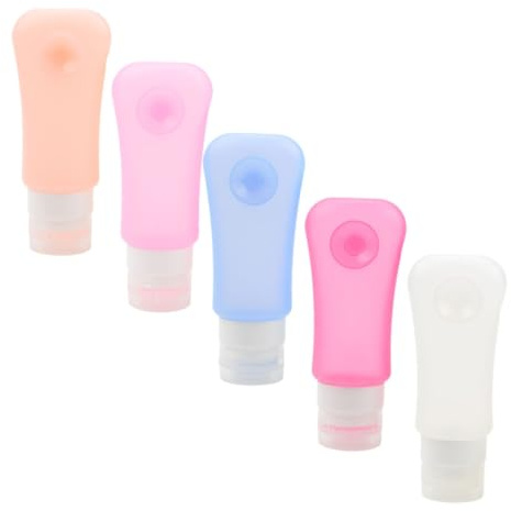 POPETPOP Botellas de Silicona para Maquillaje y Dispensar Gel de Limpieza con Ventosa, 89 Ml, Kit 5 Piezas Recargables