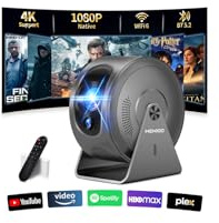 Mini Beamer Unterstützt 4K 1080P, Projektor with Auto Focus & Keystone und 360° Drehbarkeit, Beamer Klein Projektor mit WiFi 6 and Bluetooth 5.4 Compatible with HDMI/USB/TV Stick/Laptop, Grau