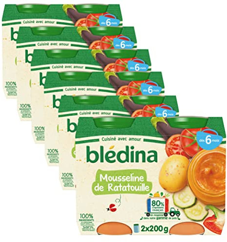 Blédina - Petits pots pour bébé - Mousseline de Ratatouille - 80% d'ngrédients Français - Dès 6 mois - 12 pots de 200g