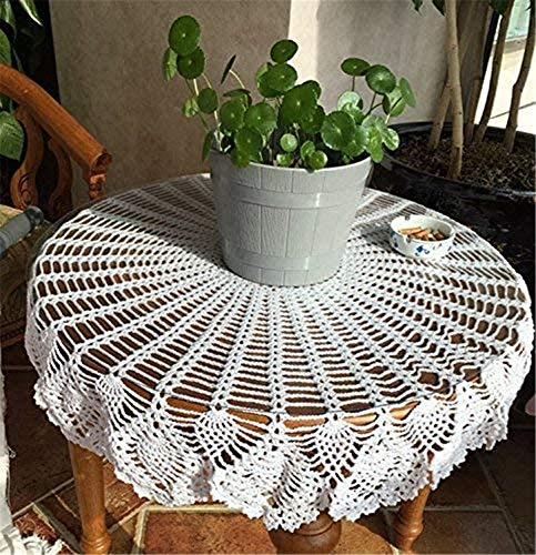 BMIDRUT Häkel-Tischdecken, 90 cm, weiß, Vintage-Stil, Häkelspitze, rund, handgefertigt, Baumwolle, Tischdekoration, Hochzeit, Zuhause, Party-Dekoration (weiß)