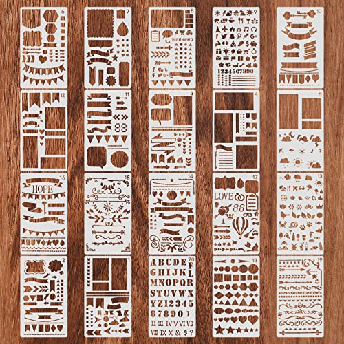 20 Stk Bullet Schablonen Set, Schablonen Bullet Journal, Kunststoff Wiederverwendbares, Bullet Journal Zubehör für Notizbuch, Tagebuch, Scrapbook, Fotoalbum Dekoration