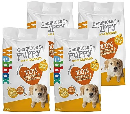 Webbox Complete Dry Puppy Food, Chicken and Vegetables - Supports Growth and Development, Added Prebiotic for Happy Tummies, Made in the UK (4 x 2.5kg Bags)