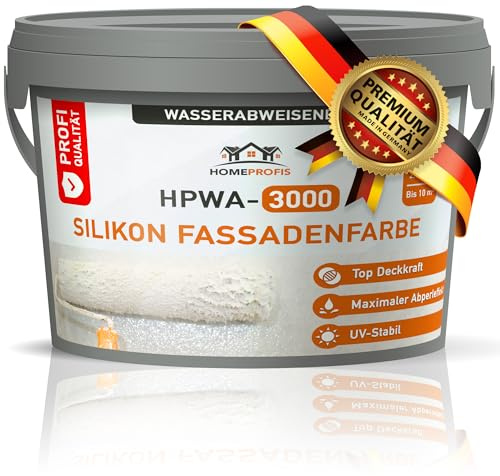 Home Profis® Silikon Fassadenfarbe Weiß | Mit zuverlässigem Abperleffekt | 100% UV stabil | Sehr gute Deckkraft | Zum Färben & Ausbessern | Profi Qualität | HPWA-3000 (2,5 Liter | Bis 10 m²)