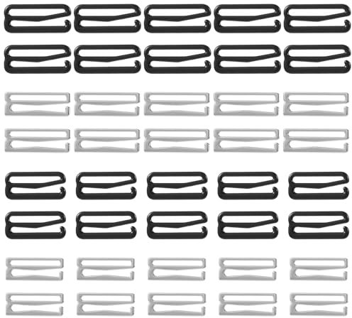Molain 40 Pieces Swimsuit Bra Hooks Bra Strap Hook, Replacement Bra Strap Slide Hook Metal for Swimsuit Tops and Lingerie, Adjustment Slides Bra Clasp Dress Strap Shortener 2 Sizes 20 mm, 25 mm