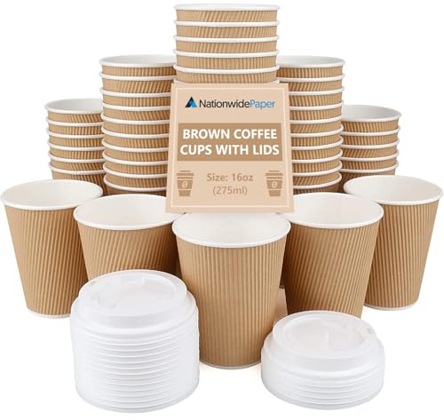 Nationwide Paper Ripple - Tazze da caffè da asporto con coperchio, 30 tazze, 473 ml, ideali per bevande calde, colore: marrone