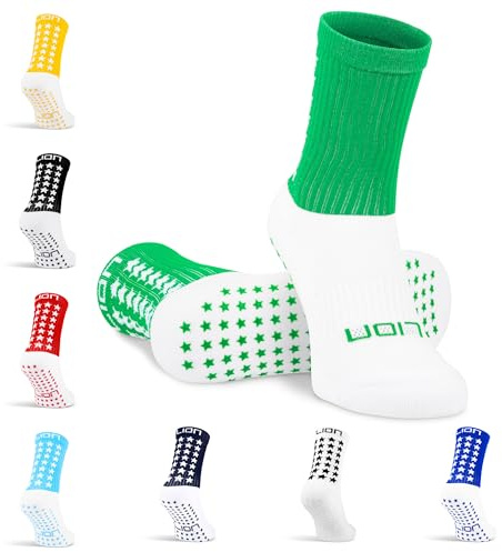 Lion Elite 2.0 Grip Socks – Non-Slip Football Socks with Dual Grip – Pairs with Sleeves, Adults & Kids Sizes - Green | Large