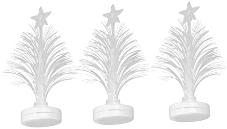 OSALADI LED Christmas Tree Light Fiber Optic Lamp 3pcs Mini Tabletop Colorful Night Light Assorted Pattern Changing Colour Christmas Party Home Decor Small Desk Holiday Decoration