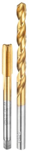 sourcing map Set di punte per trapano e rubinetto, 1 pz M7 x 0,75 filettature metriche dritte filettate e 1 punta elicoidale da 6,2 mm, kit di utensili per filettatura, rivestite in titanio HSS-6542