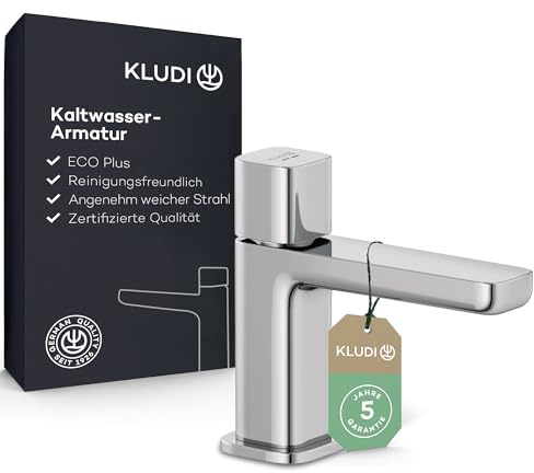 KLUDI-X3 Waschtischarmatur Kaltwasser, Auslaufhöhe 80 mm, wassersparender Wasserhahn Bad Gast WC, Keramikkartusche, Mischbatterie Waschbecken in Chrom