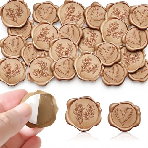 80 Pieza Cera Autocolante de Bronce Antiguo Lacre Autocolante Vintage Sello de Cera Autoadhesivo Forma de Corazón y Rama de Romero Ideales para Sobres de Invitación Decoración de Regalos y Manualidade