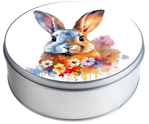 Metalldose/Geschenkdose/Vorratsdose/Aufbewahrungsdose/Keksdose Metall rund - Wildtier Wald Hase Kaninchen 127
