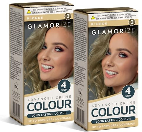 Glamorize 2pk 4 Step Advanced Creme Colour Blonde No. 2 – Long Lasting with Up to 100% Grey Coverage, No Bleach Permanent Hair Dye, Bright & Luminous Shade for Women