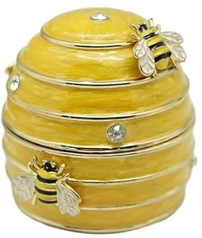 FLYuechun Ranan 4,7 x 8 cm Boîte à bijoux en alliage peinte à la main Motif ruche d'abeille (couleur tournesol)