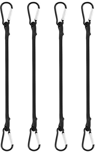 4 Pcs Bungee Cords with Carabiner Clips, 30 cm Heavy Duty Outdoor Elastic Bungee Straps, Durable & Stretchable Elastic Straps, for Camping, Tarps, Bike Rack, Tent, Car, Black