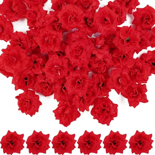 RONYOUNG 55PCS Red Roses Buds Artificial Flowers Bulk, 1.2 Small Silk Fake Roses Flower Heads for Valentine's Day Decoration, Crafts, Wedding Centerpieces Bridal Shower Party Home Decor