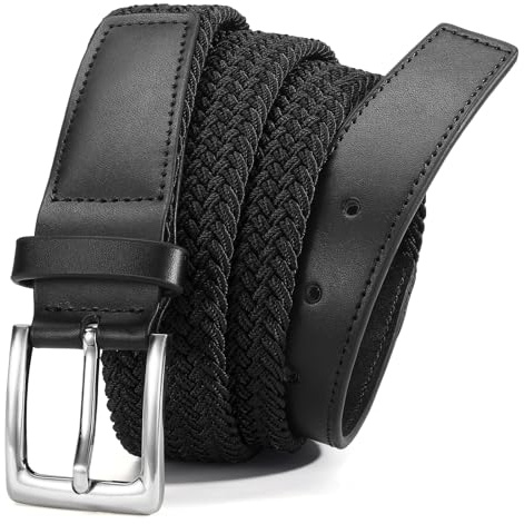 BELTROAD Fabric Elastic Belt for Men, Stretch Braided Belts Black or White | Elasticated Belt for Jeans Golf Casual Trousers, Unisex Men, High Elastic, Fits All Pants, Comfortable to Sit, Bend and Squat