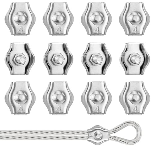 12pcs Morsetti Per Fune Metalliche M4 Morsetto Per Funi in Acciaio Inox 304 Per Funi Metalliche Da 4mm Giardino Cavi Patio E Vele Da Sole