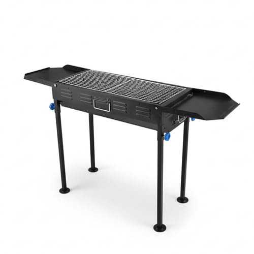 Barbacoa de Carbón Portátil | Parrilla de Carbón Plegable de Acero Inoxidable con Patas Laterales Dobles | Ideal para Jardín, Camping y Picnic | Diseño Multifuncional (Negro, 70cm-118cm-30)