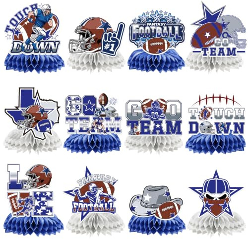 Aposwow Cowboy Football Birthday Party Decorations - 12 Pcs Cowboy American Rugby Honeycomb Centerpieces Game Day Table Decorations for Boys Men Sport Theme Birthday Party