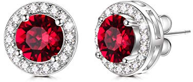 Hypoallergeniska sterling silver simulerade diamantörhängen med månadssten kristaller, vitguldpläterade 10 mm kubisk zirkonia månadssten stiftörhängen för kvinnor flickor, Medium, Kristall, Kristall