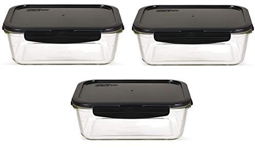 Lock & Lock Boroseal Lot de Boîtes de Conservation - 3 Box en Verre Borosilicaté avec Couvercle - Carré - Passent au Four, Micro-Ondes et Congélateur - 1 Litre