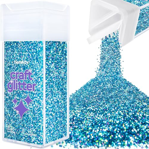 Hemway Craft Glitter Shaker Ocean Blue Holographic 130g Fine | for Resin & Epoxy Crafts, Christmas Art Supplies, Nail, Body, Face, Eye, Festival, Crafting, Slime, Sparkle