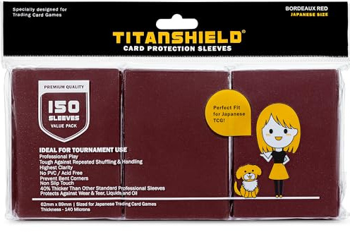 TitanShield (150 Sleeve/Bordeaux Red Small Japanese Sized Trading Card Sleeves Deck Protector for Yu-Gi-Oh, Cardfight!! Vanguard & More