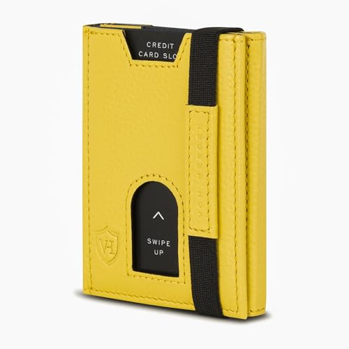 VON HEESEN Slim Wallet mit Münzfach & RFID-Schutz - Leder Geldbeutel - Mini Geldbörse für Herren und Damen - Kartenetui Echtleder Karten Portemonnaie klein - Kreditkartenetui Gelb