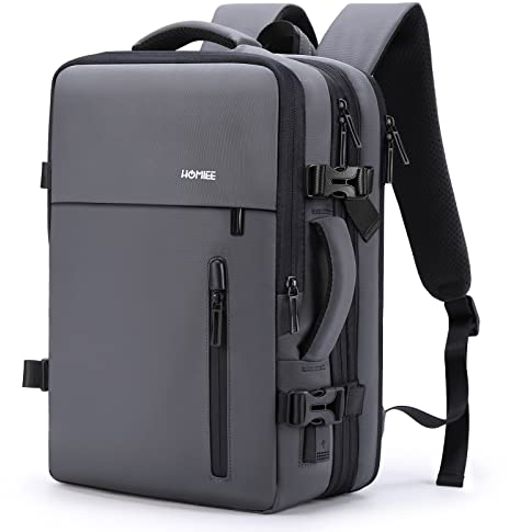 HOMIEE Handgepäck Reiserucksack, Supergroß Laptop Rucksack Erweiterbar Diebstahlsicher Wasserabweisend Daypack Flug Genehmigt Backpack Kabinenrucksack Bordgepäck Rucksack (Dunkelgrau, 40L)