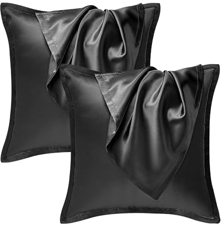 Seiwohl Satin Kissenbezug 40x40 2er Set, Weich wie Seidenkissenbezug Silk Pillowcase, Vegane Seide Kopfkissenbezug Kissenhülle Seidenkopfkissen Kopfkissen bezug für Haar und Haut, Schwarz