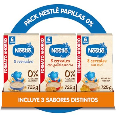 Nestlé Mega Pack Papillas de cereales para bebés 725g: 8 cereales + 8 cereales miel + 8 cereales galleta - comida infantil
