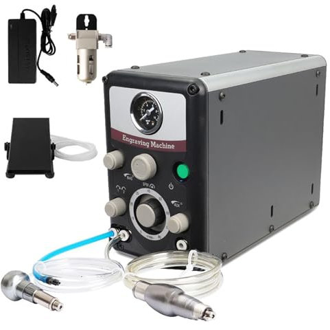 MFYDPP Máquina de Grabador de joyería neumática de Doble Cabeza, máquinas de Grabado de Mano neumático 400-8000 RPM, Kit de Herramientas de Grabado