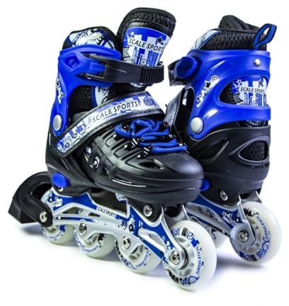 Scale Sports - Justerbara rullskridskor med upplysta hjul för barn och vuxna - barn inline-rullskridskor (svart-blå, UK C11-1 (EU 29-32) S) S)