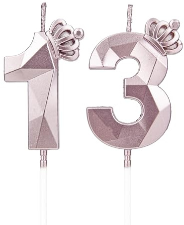 DTXLX Velas 3D cumpleaños Oro Rosa números 13 con corona, para tartas, decoración cumpleaños, velas cumpleaños niños, fiestas, bodas, fiestas empresa, aniversarios (Oro Rosa #13)