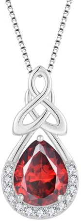 FJ Collier Noeud Celtique Irlandais Infini Argent Sterling 925 Pendentif Forme de Larme Pierre de Naissance Janvier Grenat Collier pour Femme Fille