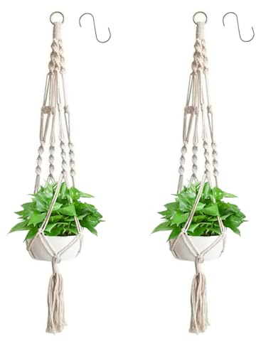 Apstaqeoo 2Pcs Hanging Planters Baskets, Cotton Rope Macrame Plant Hanger Flower Pot Hanging Plants Holder with 2 S Shaped Hook, Wall Hanging Holder for Indoor Outdoor Balcony Garden Home Decor(105cm)