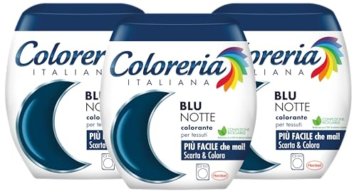 Coloreria Italiana Grey Farbstoff für Stoffe und Kleidung in der Waschmaschine, Farbe Nachtblau, 3 Packungen à 350 g
