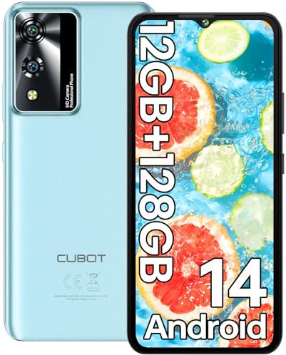 CUBOT A10 Mobile Phones Sim Free Unlocked - 12(4+8) GB+128GB/TF1TB Smartphone Android 14, 6.56 HD+/90Hz Display, 48MP+16MP Camera, 5100mAh/18W, Dual SIM 4G Phone, Face ID Unlocked/GPS/OTG (Blue)