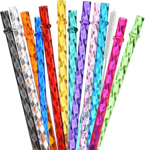 ALINK 12-Pack wiederverwendbare Kunststoff klar Swirl Strohhalme, 27.9 CM lange bunte Hartplastik Tumbler Ersatz Strohhalme für 16 OZ 20 OZ 30 OZ Stanley, YETI, Starbucks, Owala Tumblers (12 Farben)