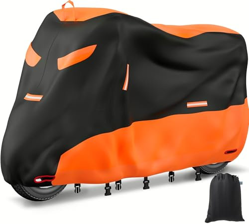 OFF WE GO Motorbike Cover Waterproof Outdoor Motorcycle Cover 210D Oxford Moped Cover All Weather UV Protection Dustproof Windproof Scooter Cycle Cover with Reflective Strips, 108.3 x 41.3 x 49.2