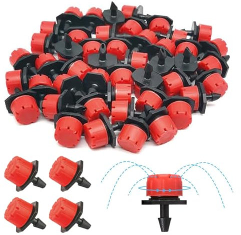 WUSJCOF 100 unidades, Ajustable y ecológico, Rociadores de riego ajustables, Kits de Sistema de riego por Goteo, Boquillas de nebulización de Micro Flujo, para Jardines de Vegetales (4/7mm)