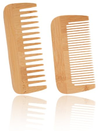 Confezione da 2 Pettine Naturale a Denti Larghi, per Massaggio Pettine di Legno Fatti a Mano Pettine Cura dei Capelli, Pettine Piccolo a Denti larghi in Legno Naturale